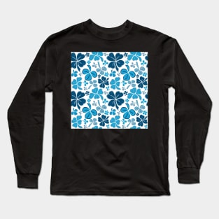 Blue Lucky Clover Hand Drawn Pattern Long Sleeve T-Shirt